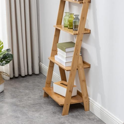 Bamboo Ladder Shelf Bookcase