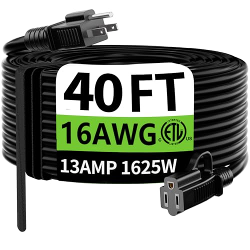 Indoor Outdoor Black Extension Cord 40 FT Waterproof 16