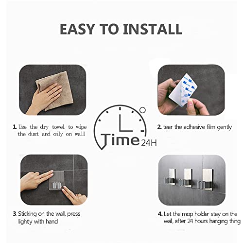 4 Pack Stainless Steel Mop Broom Holder Organizer (4 Count)