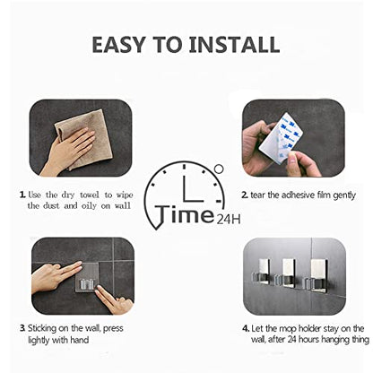 4 Pack Stainless Steel Mop Broom Holder Organizer (4 Count)