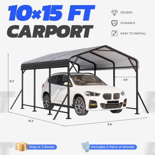 10' x 15' Heavy Duty Metal Carport with Galvanized Steel Roof & Base for All