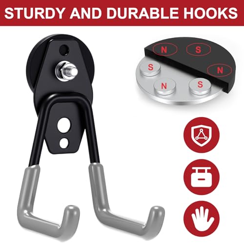 6 Pcs Large Magnetic Hooks Heavy Duty Garage Magnet Hooks Strong Storage Utility Magnetic Hangers with Anti Slip Rubber Coating for Indoor and Outdoor Hanging (6 Count)