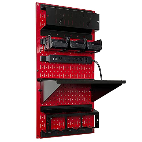 Power Tool Storage Organizer Kit Cordless Drill Holder Charging Station Rack 16” x 32” Metal Pegboard Organization System