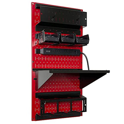 Power Tool Storage Organizer Kit Cordless Drill Holder Charging Station Rack 16” x 32” Metal Pegboard Organization System
