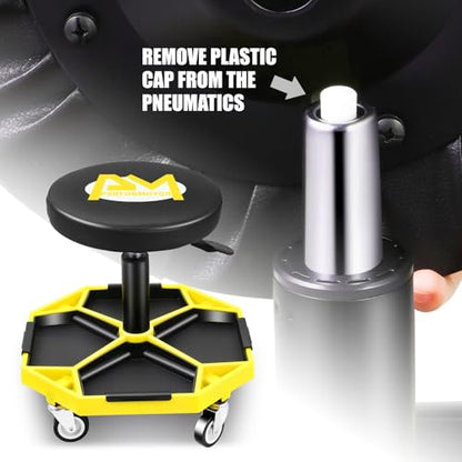 Adjustable Height Pneumatic Garage Seat Rolling Mechanic Stool with Tool Tray Storage
