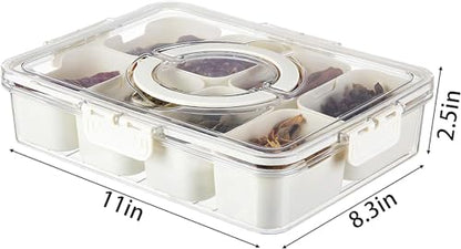Divided Veggie Tray with Lid and Handle 8 Compartment Serving Tray with Dividers Portable Travel Snack Containers Stackable Snackle Box Charcuterie Container for Fruit