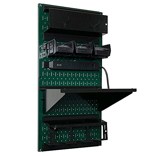 Power Tool Storage Organizer Kit Cordless Drill Holder Charging Station Rack 16” x 32” Metal Pegboard Organization System