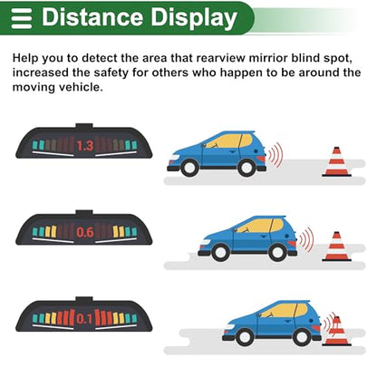 Universal Car Auto Vehicle Reverse Backup Radar System Reverse Parking Sensors Alarm Buzzer Reminder Distance Detection Black 8 Parking Sensors