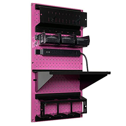 Power Tool Storage Organizer Kit Cordless Drill Holder Charging Station Rack 16” x 32” Metal Pegboard Organization System