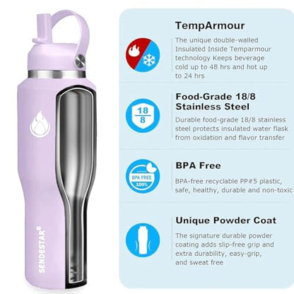 40oz Water Bottle Wide Mouth Stainless Steel Vacuum Insulated Double Wall with 2 Straw Lids Fit in Any Car Cup Holder