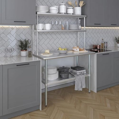 Stainless Steel Work Table Wide Double Tier Overshelf