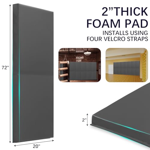 60" 72" High Gym Wall Padding 2" Thick Foam Basketball Court Wall Mount Protector for Garage Taekwondo Babyroom