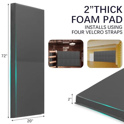 60" 72" High Gym Wall Padding 2" Thick Foam Basketball Court Wall Mount Protector for Garage Taekwondo Babyroom