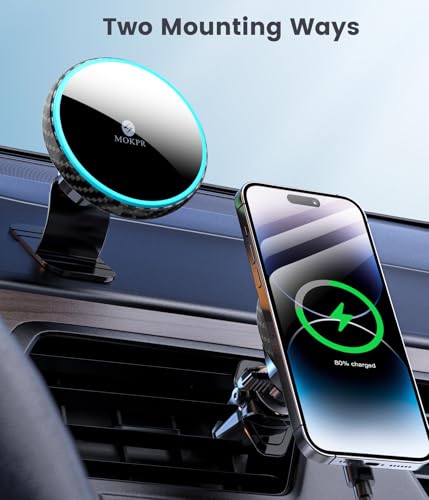 for Magsafe Car Mount Charger 15W LED RGB Car Phone Holder for Dash Vent