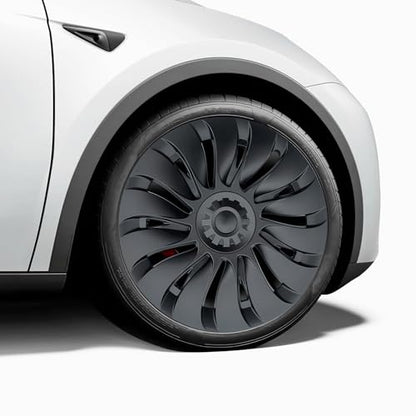 Wheel Covers 19 Inch Compatible with Tesla Model Y Accessories 2024 2023 2022 2021 Matte Black ABS Hubcaps Rim Protector Replacement（Not Fit for Model Y Juniper）