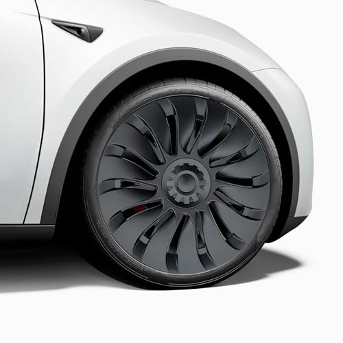 Wheel Covers 19 Inch Compatible with Tesla Model Y Accessories 2024 2023 2022 2021 Matte Black ABS Hubcaps Rim Protector Replacement（Not Fit for Model Y Juniper）