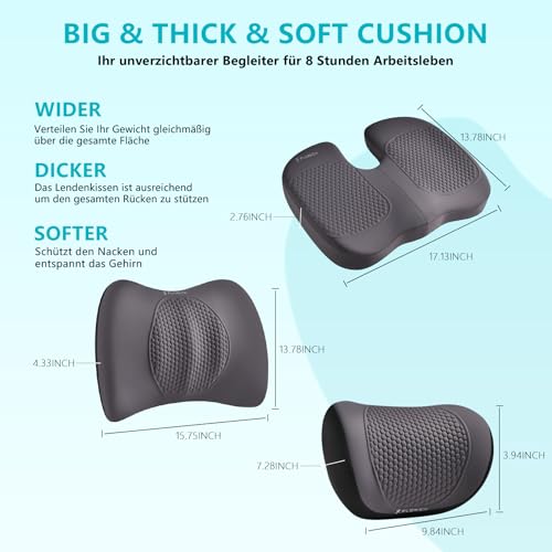 3 PCS Seat Cushion for Carseat Lumbar Support Pillow Car Neck Headrest Pillows Memory Foam Gel Memory Foam Massage Point Seat Pads Pressure Relief Back Cushion for Office Chair (3 Count)