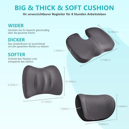 3 PCS Seat Cushion for Carseat Lumbar Support Pillow Car Neck Headrest Pillows Memory Foam Gel Memory Foam Massage Point Seat Pads Pressure Relief Back Cushion for Office Chair (3 Count)