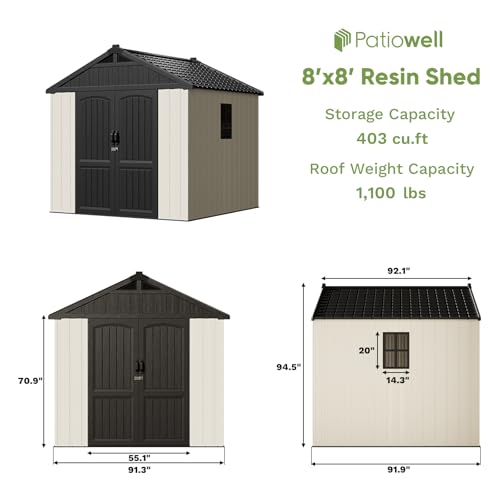 8x8 FT Resin Outdoor Storage Shed with Floor