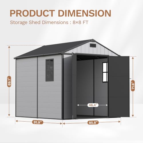 8 x 8 FT Resin Outdoor Storage Shed with Floor
