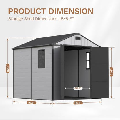 8 x 8 FT Resin Outdoor Storage Shed with Floor