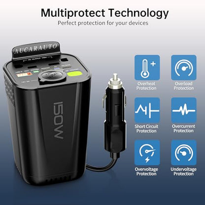 150W Power Inverter DC 12V to 110V AC Inverter for Car Cup Holder