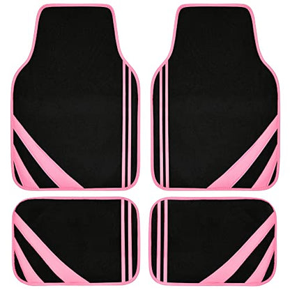 Pink Edge Faux Leather Car Floor Mats Universal Car Carpet Mats with Double Stitch Line Anti