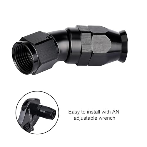 8AN 30 Degree PTFE One Piece Full Flow End Hose Fitting Aluminum Black