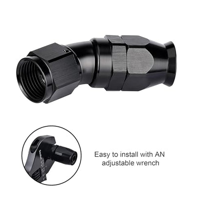 6AN 30 Degree PTFE One Piece Full Flow End Hose Fitting Aluminum Black