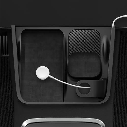 3-in-1 Organizer Mount for Legacy Tesla Model Y 2022-2024 & Model 3 2022-2023 (Watch Charger Not Included) - Uses Tesla Wireless Charging Pad - for iPhone, AirPods, Apple Watch