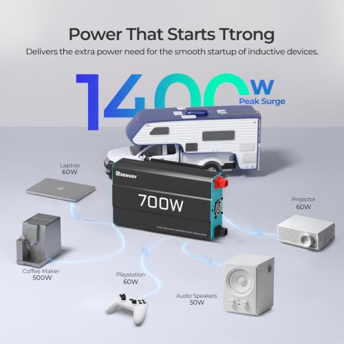 P2 700W Pure Sine Wave Inverter 12V DC to 120V AC for RV Truck Home