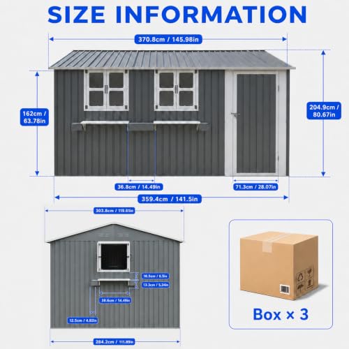12x10 FT Outdoor Storage Shed with 3 Clear Windows
