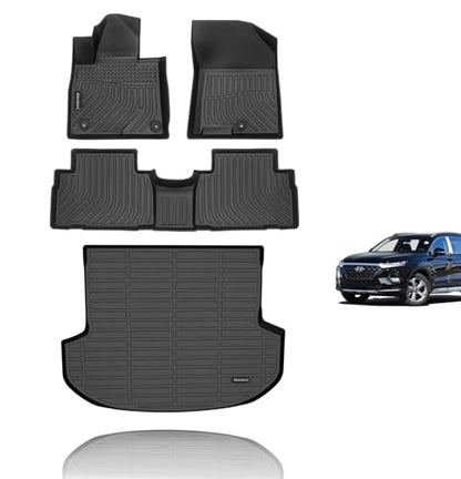 All Weather Floor Mats & Cargo Liner Custom for 2019 2020 Hyundai Santa Fe Car Mats Trunk Liner Floor Liners Trunk Mat Santa Fe Floor Mats Cargo Mat Accessories Black