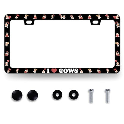 Stainless Steel Cute I Love Cows License Plate Frame 12.3 x 6.3 Inch