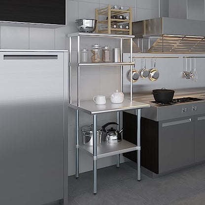 Stainless Steel Work Table Double Tier Overshelf