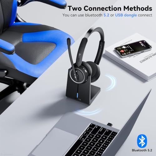 Wireless Headset with Mic for Work