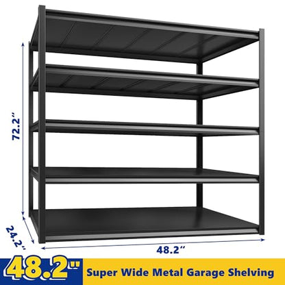 Garage Shelving 48.2" W Storage Shelves 3000LBS Metal Shelving Heavy Duty Adjustable Metal Shelf 5 Tier Pantry Shelves for Basement Warehouse Supermarket 72.2" H x 24.2" D x 48.2" W (4 Count)