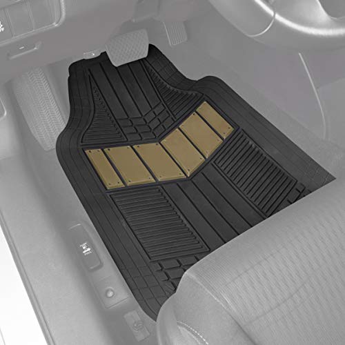 Beige Heavy Duty Front & Rear Rubber Floor Mats Universal Liners for Car SUV Van & Truck