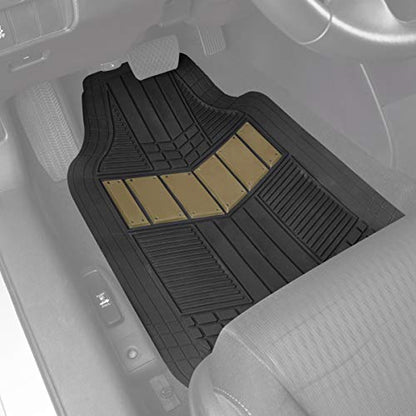 Beige Heavy Duty Front & Rear Rubber Floor Mats Universal Liners for Car SUV Van & Truck