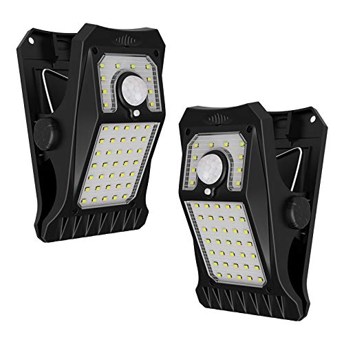 45LEDs Solar Lights Outdoor Clip Motion Sensor Lights 3 Modes 3 Mounting Ways IP65 Waterproof Security Light for Chain Link Fence Camping Gate (2 Count)