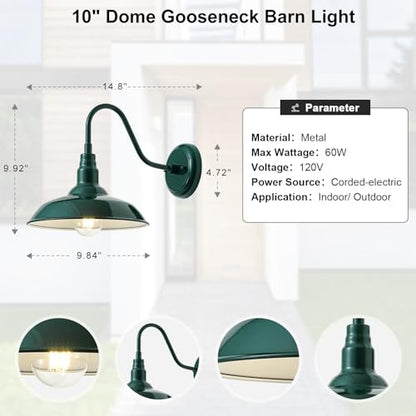 10‘’ Dome Outdoor Gooseneck Barn Light Fixture with Wall Mount