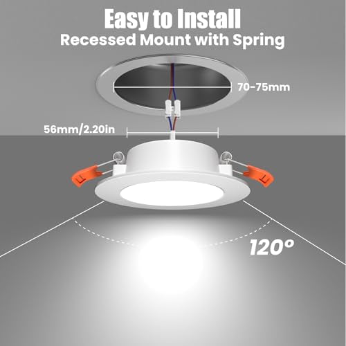 12 Volt 3 Inch Ultra Thin LED Recessed Ceiling Lights for RV Interior 3W 6000K 12V LED Downlights Dimmable RV Puck Lights for Camper Van Boat Under Cabinet Lighting (6 Count)
