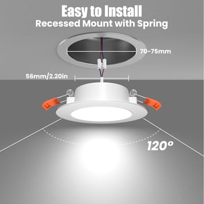12 Volt 3 Inch Ultra Thin LED Recessed Ceiling Lights for RV Interior 3W 6000K 12V LED Downlights Dimmable RV Puck Lights for Camper Van Boat Under Cabinet Lighting (6 Count)