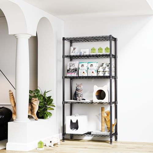 1250 lbs 5 Tier Shelf Metal Storage Shelves Shelving Wire Rack Heavy Duty Closet Organizers for Garage Kitchen Bathroom Laundry Black 15.7" D x 33.5" W x 68.5" H (5 Count)