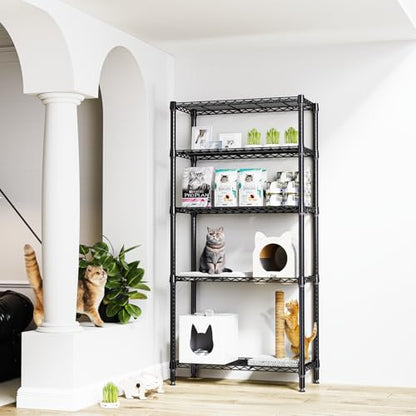 1250 lbs 5 Tier Shelf Metal Storage Shelves Shelving Wire Rack Heavy Duty Closet Organizers for Garage Kitchen Bathroom Laundry Black 15.7" D x 33.5" W x 68.5" H (5 Count)