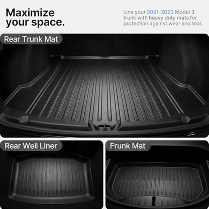 All Weather Cargo Liners for Tesla Model 3 Trunk Mats (3 Count)