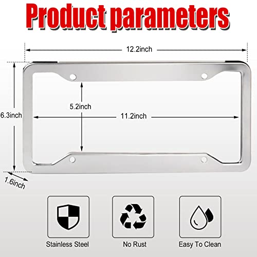 2 Pcs 4 Holes Stainless Steel License Plate Frame