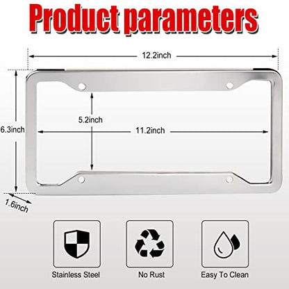 2 Pcs 4 Holes Stainless Steel License Plate Frame