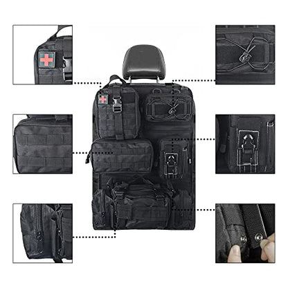 Universal Tactical Seat Back Organizer Vehicle Molle Panel Organizer Storage Bag with 5 Detachable Molle Pouch for All Vehicel Such as Jeep
