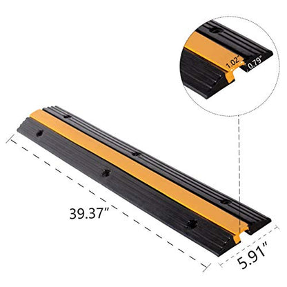 4 Pack Rubber Cable Ramp Hose Cable Protector Ramp 1 Channel 11000Lbs Load Capacity Traffic Speed Bump Wires Power Lines Extension Cord Cover for Indoor Outdoor (4 Count)